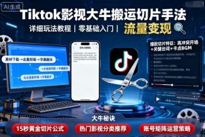Tiktok影视大牛搬运切片手法，详细玩法教程-阳知网创资源库