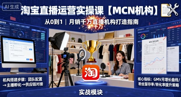 淘宝直播运营实操课【MCN机构】,从0到1做一家月销千W的直播机构-阳知网创资源库