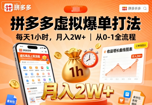 拼多多虚拟爆单打法,每天1小时,月入2W+,从0-1全流程-阳知网创资源库