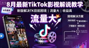 8月最新TikTok影视解说教学,新版解决TK目前困境,流量大,收益高-阳知网创资源库