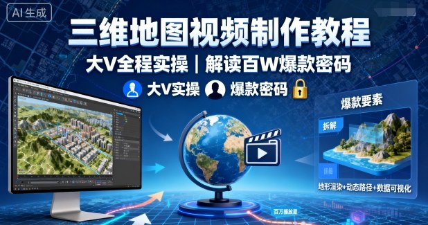 三维地图视频制作教程,大V全程实操,解读百W爆款密码-阳知网创资源库