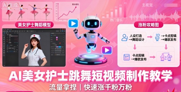 AI美女护士跳舞短视频制作教学,流量拿捏,快速涨千粉万粉【提示词+视频教程】-阳知网创资源库