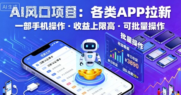 AI风口项目,各类APP拉新,一部手机就可以操作,收益上限高,可批量操作-阳知网创资源库