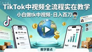 TikTok中视频全流程实操教学,小白做tk中视频,日入百刀-阳知网创资源库