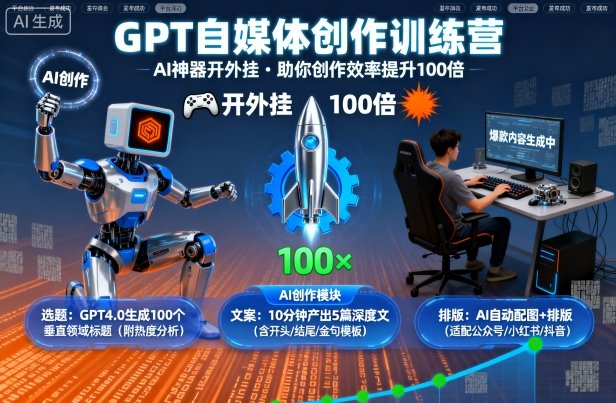 GPT自媒体创作训练营:AI神器开外挂,助你创作效率提升100倍-阳知网创资源库