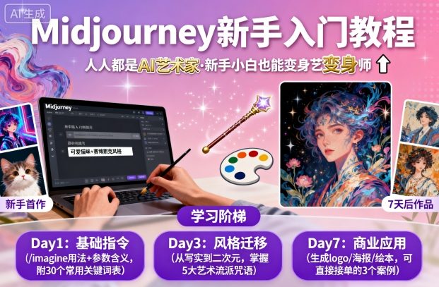 midjourney新手入门教程:人人都是AI艺术家,新手小白也能变身艺术大师-阳知网创资源库