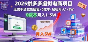 2025拼多多虚拟电商项目,无需手动发货回复,0成本,轻松月入1-5W【揭秘】-阳知网创资源库