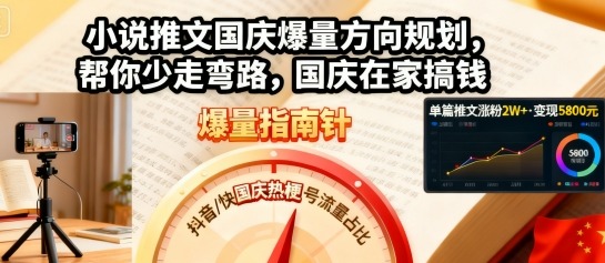 小说推文国庆爆量方向规划，帮你少走弯路，国庆在家搞钱-阳知网创资源库