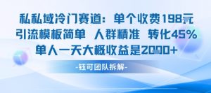 私域冷门赛道单个收费198米引流模板简单人群精准 45%的转化率单人一天大概收益多张-阳知网创资源库