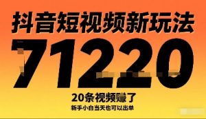 抖音短视频新玩法，20条视频挣了1w+，新手小白当天也可以出单-阳知网创资源库