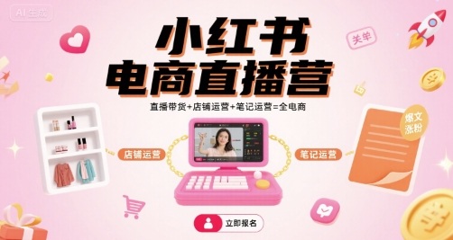 小红书电商直播营,直播带货+店铺运营+笔记运营=全电商-阳知网创资源库