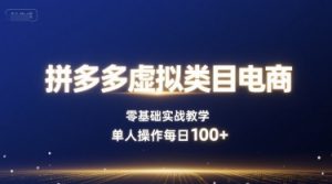 拼多多虚拟类目电商,零基础实战教学,单人操作每日100+-阳知网创资源库