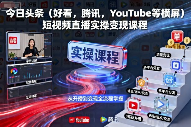 今日头条（好看，腾讯，YouTube等横屏）短视频直播实操变现课程-阳知网创资源库
