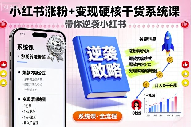 小红书涨粉+变现硬核干货系统课,带你逆袭小红书-阳知网创资源库