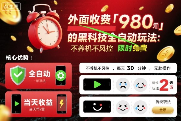 外面收费980的黑科技全自动玩法,不养机不风控,每天30分钟,无脑操作,当天收益2张【揭秘】-阳知网创资源库