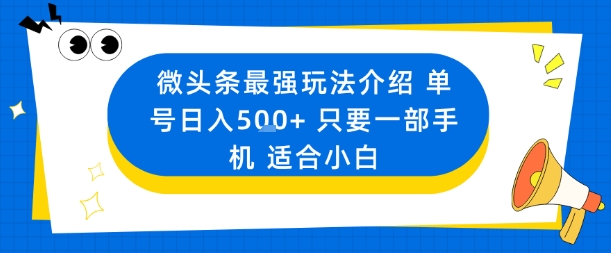 微头条最强玩法介绍一个号日入5张+只要一部手机适合小白-阳知网创资源库
