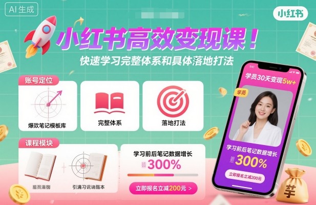 小红书高效变现课,快速学习小红书完整体系和具体落地打法-阳知网创资源库