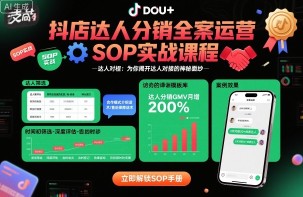 抖店达人分销全案运营SOP实战课程,为你揭开达人对接的神秘面纱-阳知网创资源库