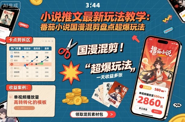 小说推文最新玩法教学,番茄小说国漫混剪盘点超爆玩法,全程干货,一天收益多张-阳知网创资源库