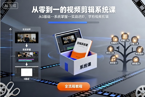 从零到一的视频剪辑系统课,从0基础–系统掌握–实战进阶,学拍视频剪辑-阳知网创资源库