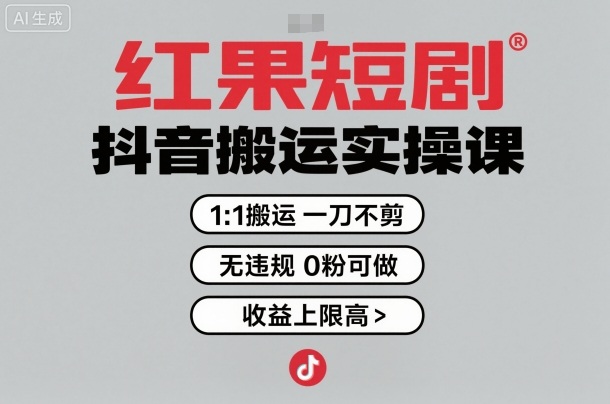 红果短剧拉新之抖音搬运实操课，1：1搬运，一刀不剪，无违规，0粉可做，收益上限高-阳知网创资源库