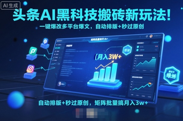 头条AI黑科技搬砖新玩法!一键爆改多平台爆文,自动排版+秒过原创,矩阵批量搞月入3w+【揭秘】-阳知网创资源库