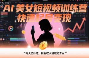 AI美女短视频训练营,快速起号变现,每天2小时,副业收入轻松过1W-阳知网创资源库