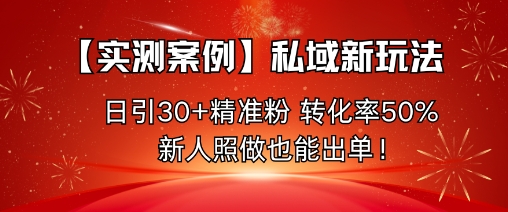 【实测案例】私域新玩法,日引30+精准粉,转化率50%,新人照做也能出单!-阳知网创资源库