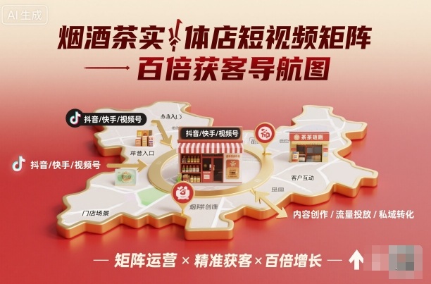 烟酒茶实体店短视频矩阵百倍获客导航图-阳知网创资源库
