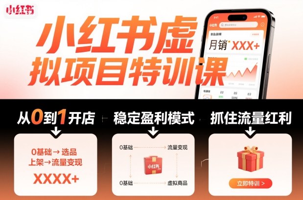 小红书虚拟项目特训课,帮你从0到1打造稳定盈利的店铺,抓住流量红利(更新9月)-阳知网创资源库