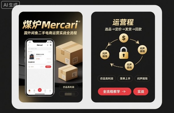 煤炉Mercari国外闲鱼二手电商运营实战全流程,仿品高利润,简单上手,闷声搞钱-阳知网创资源库
