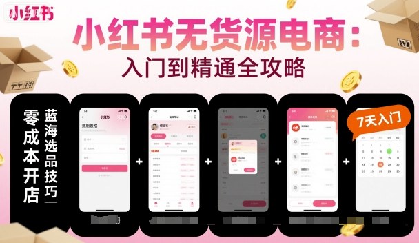 小红书无货源电商,入门到精通,开店+选品+笔记+剪辑+赛道+内容-阳知网创资源库