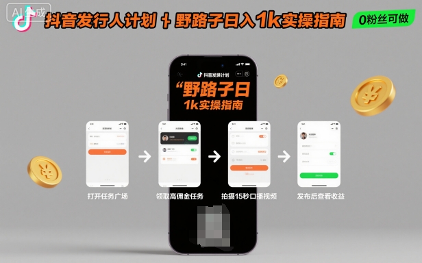 抖音发行人计划全新野路子玩法,随时随地,只要有手机,就能操作,日入1k+【揭秘】-阳知网创资源库