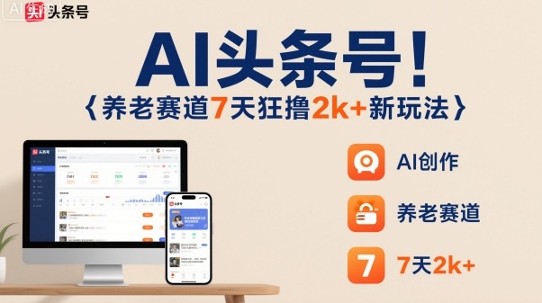AI头条号,7天狂撸2k+,做养老赛道,新风口新玩法-阳知网创资源库