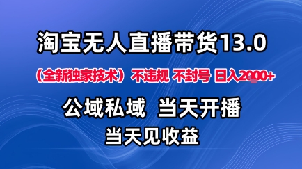 淘宝无人直播13.0，公域私域技术，不封号，不违规布局下半年旺季赛道，日入1K+（独家技术）【揭秘】-阳知网创资源库