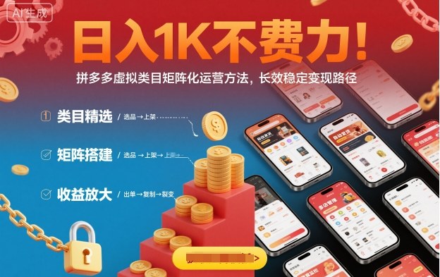 日入1K不费力!拼多多虚拟类目矩阵化运营方法,长效稳定变现路径-阳知网创资源库