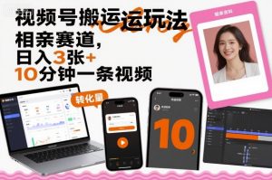 视频号搬运玩法，相亲赛道，日入3张+，10分钟一条视频-阳知网创资源库