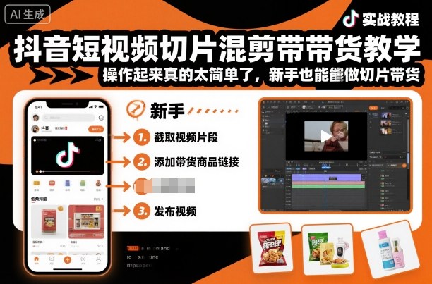 抖音短视频切片混剪带货教学,操作起来真的太简单了,新手也能做切片带货-阳知网创资源库