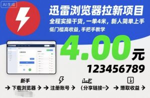 迅雷浏览器拉新项目，全程实操干货，一单4米，新人简单上手-阳知网创资源库