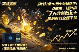 游戏打金10月中旬新路子!0成本、矩阵搞,7天收益6k+,亲测有效全程干货【揭秘】-阳知网创资源库