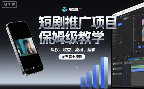 短剧推广项目保姆级教学,授权、收益、流程、剪辑,发布等全流程-阳知网创资源库