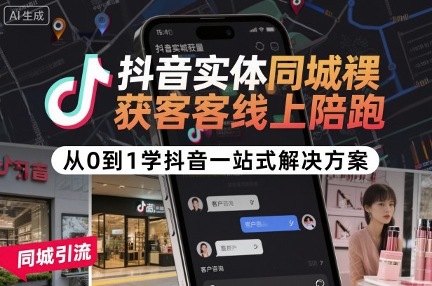 抖音实体同城获客线上陪跑,从0到1学抖音一站式解决方案-阳知网创资源库