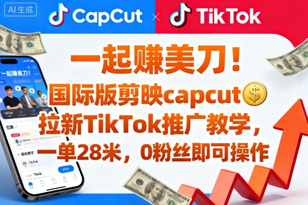 一起賺美刀!国际版剪映capcut拉新TikTok推广教学,一单28米,0粉丝即可操作(附推广入口和教学)-阳知网创资源库