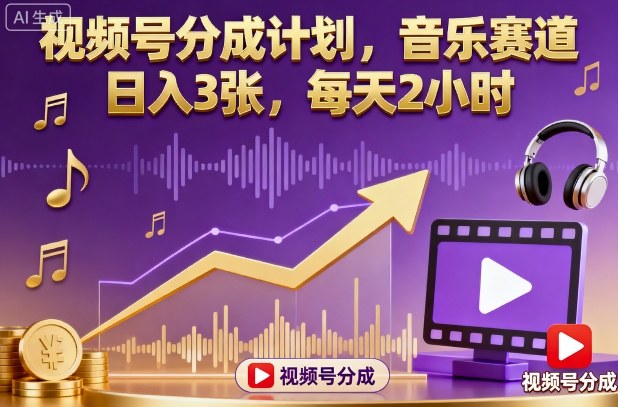 视频号分成计划,音乐赛道,日入3张,每天2小时-阳知网创资源库