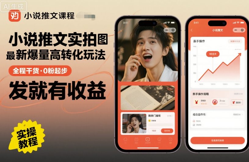 小说推文实拍双图文最新爆量高转化玩法,全程干货,0粉起步,发就有收益-阳知网创资源库