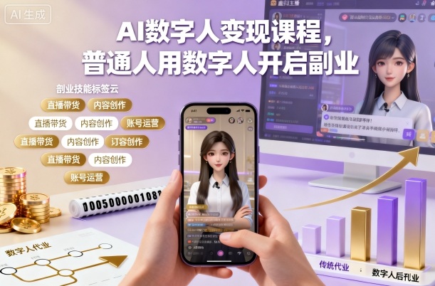 AI数字人变现课程,普通人用数字人开启副业-阳知网创资源库