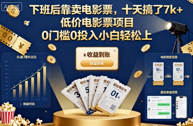 下班后靠卖电影票,十天搞了7k+,低价电影票项目,0门槛0投入小白轻松上手【揭秘】-阳知网创资源库