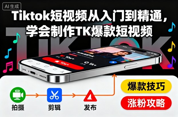 Tiktok短视频从入门到精通,学会制作TK爆款短视频-阳知网创资源库
