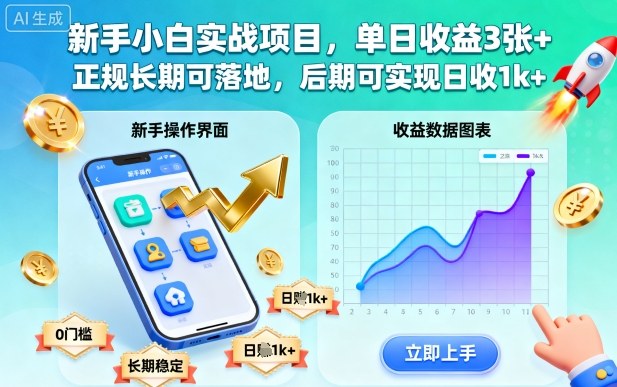 新手小白实战项目，单日收益3张+，正规长期可落地，后期可实现日收1k+【揭秘】-阳知网创资源库