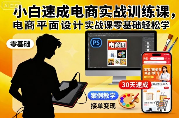 小白速成电商实战训练课,电商平面设计实战课零基础轻松学-阳知网创资源库
